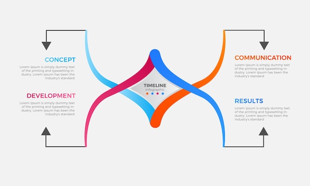 Инфографический дизайн временной шкалы, бизнес-концепция с четырьмя вариантами, шагами или процессами