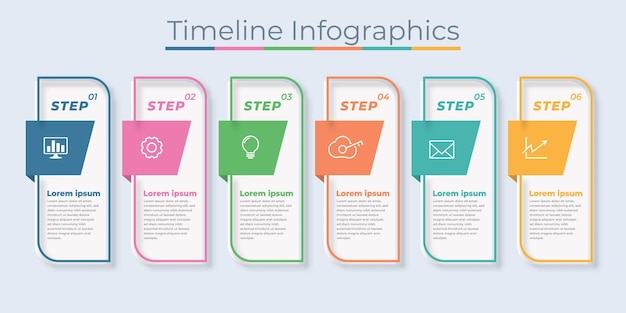 Timeline infografica design icone di marketing visualizzazione dei dati aziendali con passaggi o processi