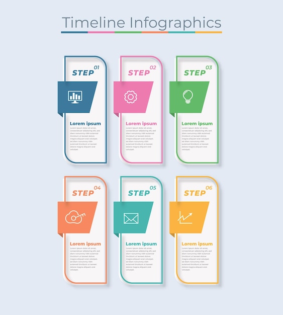 Timeline infografica design icone di marketing visualizzazione dei dati aziendali con passaggi o processi