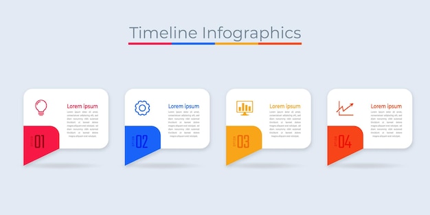 タイムライン インフォ グラフィック デザイン マーケティング アイコン ステップまたはプロセスによるビジネス データの視覚化