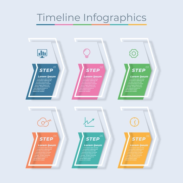 Timeline infografica design icone di marketing visualizzazione dei dati aziendali con passaggi o processi