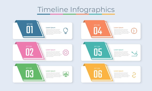 Timeline infografica design icone di marketing visualizzazione dei dati aziendali con passaggi o processi