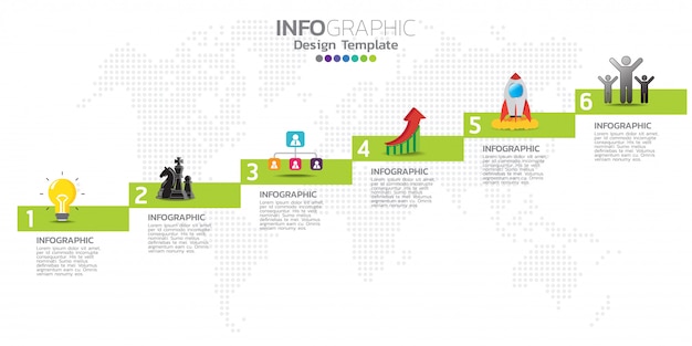 6つのオプションを備えたタイムラインinfographicsデザインテンプレート