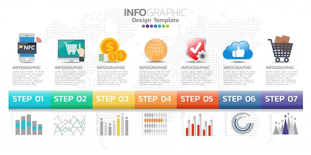 Vector timeline infographics design template with 7 options, process diagram.