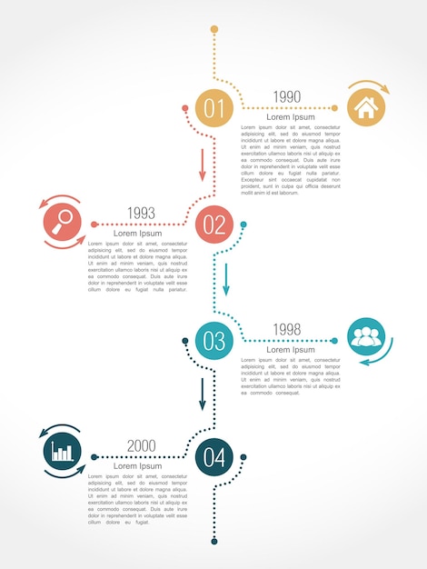 4 つの要素ベクトル eps10 イラストを含むタイムライン インフォ グラフィック デザイン テンプレート
