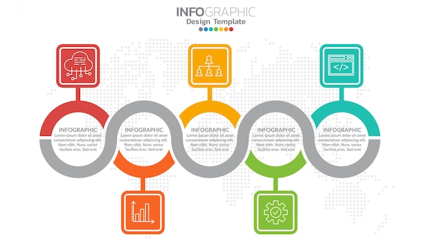 Modello di progettazione infografica timeline con opzioni, diagramma di processo.