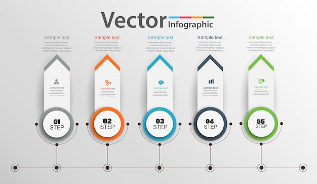 Progettazione infografica timeline con 5 opzioni, passaggi o processi