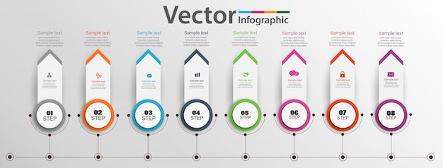 Timeline infographics design with eight steps