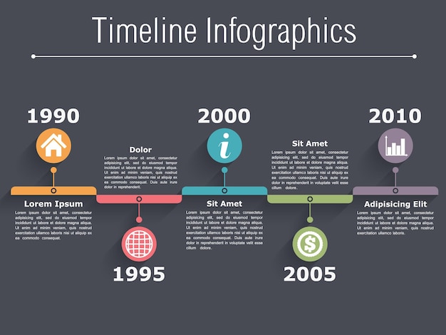 Vector timeline infographics ontwerp sjabloon op donkere achtergrond vector eps10 illustratie