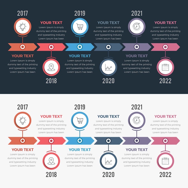 Timeline infographics with light and dark background