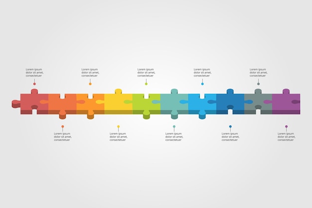 Modello di grafico a puzzle timeline per infografica per la presentazione per 10 elementi