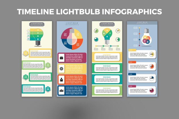 Progettazione del modello di infografica della lampadina della timeline