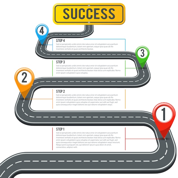 Timeline road infographics with pin pointers