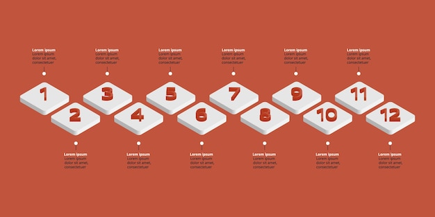 timeline step chart template for infographic for presentation for 12 element in red