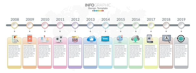 Vector timeline template with milestones in pastel colors.