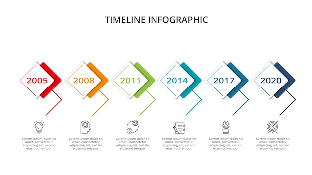 Временная шкала с 6 элементами инфографического шаблона для векторной иллюстрации веб-бизнес-презентаций
