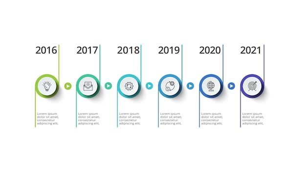 Временная шкала с 6 элементами инфографического шаблона для векторной иллюстрации веб-бизнес-презентаций