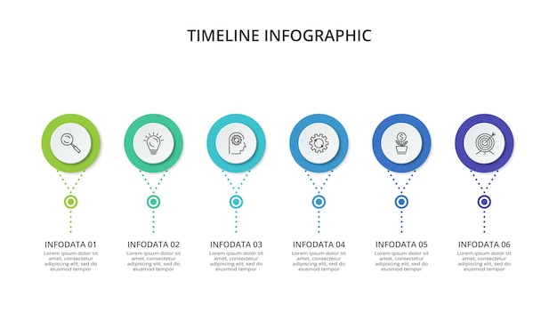 웹 비즈니스 프레 젠 테이 션 벡터 일러스트 레이 션에 대 한 6 요소 infographic 템플릿 타임 라인