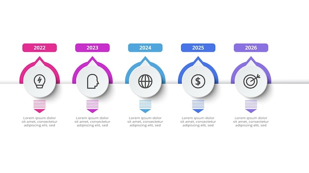 Хронология с инфографическим шаблоном для векторной иллюстрации веб-презентаций