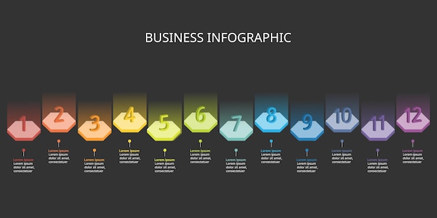 timeline with number template for colorful technology infographic template with 12 element