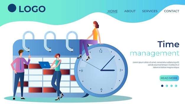 Vettore timemanagementcontrollo del flusso di lavoroguida in lineail template della landing page