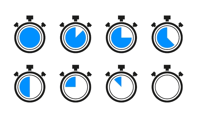 벡터 타이머 시계 초시계 컬렉션 izolated 흰색 배경입니다. 벡터 일러스트 레이 션.