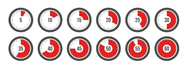 Timer clock stopwatch icon set label preparation time or cooking time