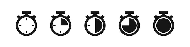 Timer icon Clock symbol Stopwatch signs Watch time symbols Chronometer icons Black color Vector isolated sign