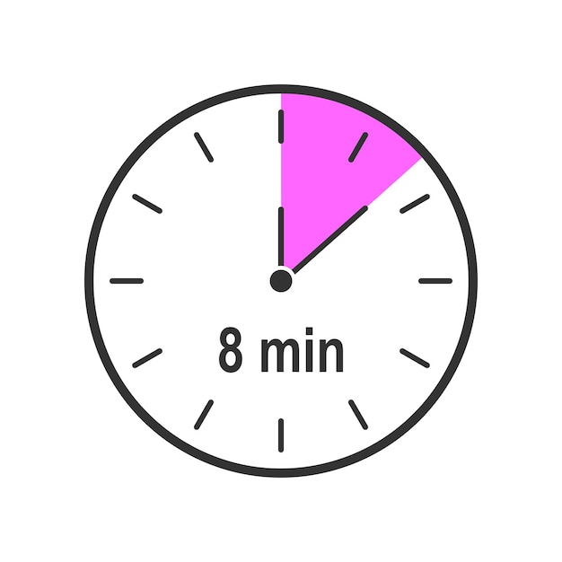 Timer icon with 8 minute time interval. Countdown clock or stopwatch symbol