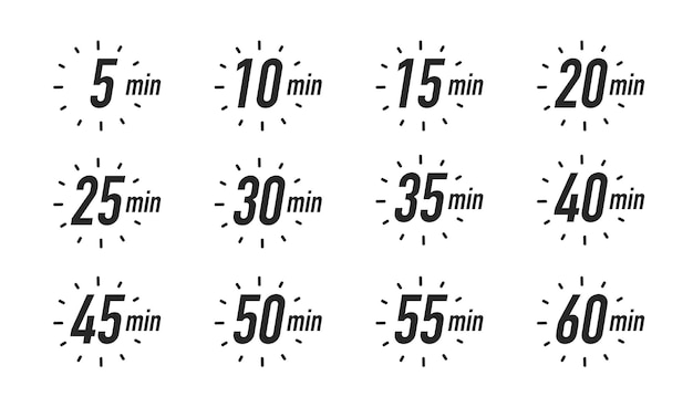 Timer icons vector set black color