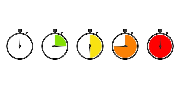 Timer icons vector set.  stopwatch symbol collection. circle arrow icons. clock arrow. eps 10.