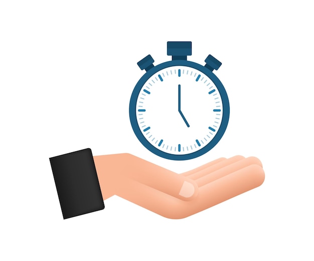 Timer in handen op witte achtergrond platte pictogram met timer bedrijfsconcept