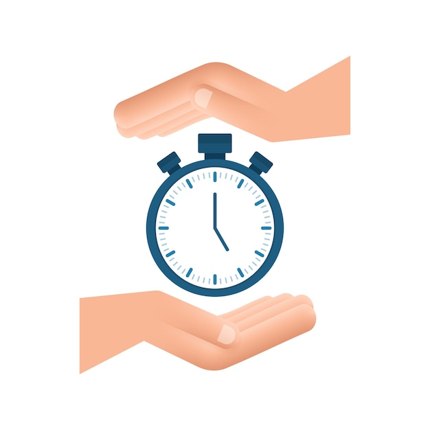 Timer in handen op witte achtergrond platte pictogram met timer bedrijfsconcept