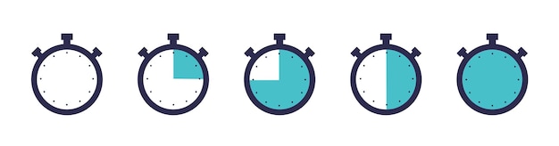Timer, klok, stopwatch geïsoleerde set iconen. Label kooktijd. Vector illustratie.