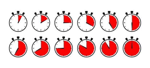 Timer pictogrammen Stopwatches in cirkelvorm Ronde klokken met verschillende minuten Countdown timer set