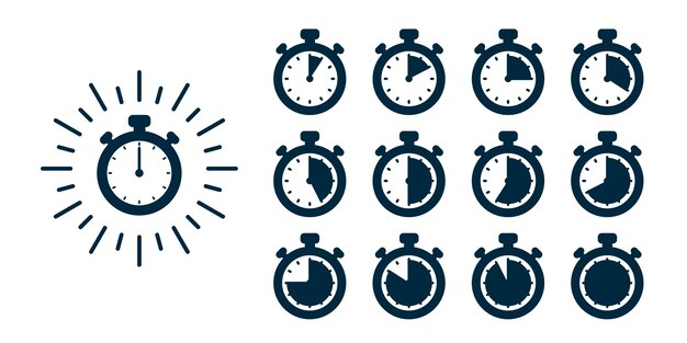 Timer impostato. illustrazione del cronometro - orologi in momenti diversi