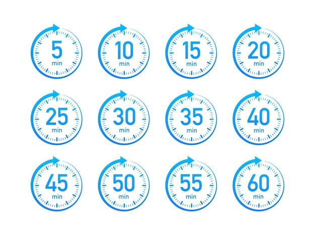 Timer stopwatch iconen set 10 20 30 40 50 60 minuten Kooktijd