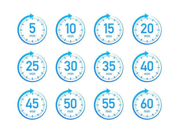 Vector timer stopwatch iconen set 10 20 30 40 50 60 minuten kooktijd