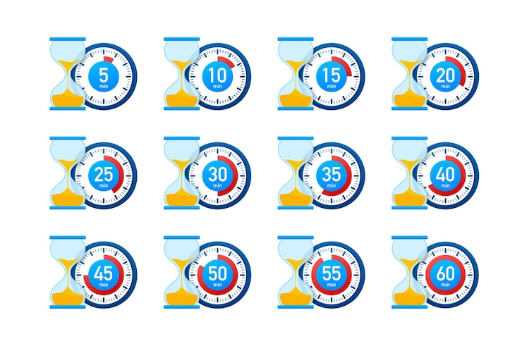 Vector timer stopwatch icons set 10 20 30 40 50 60 minutes cooking time