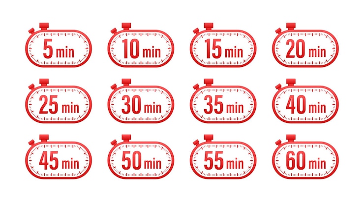 Vector timer stopwatch icons set 10 20 30 40 50 60 minutes cooking time