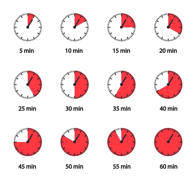 Timers instellen pictogrammen. Klok tijd. Vector illustratie.