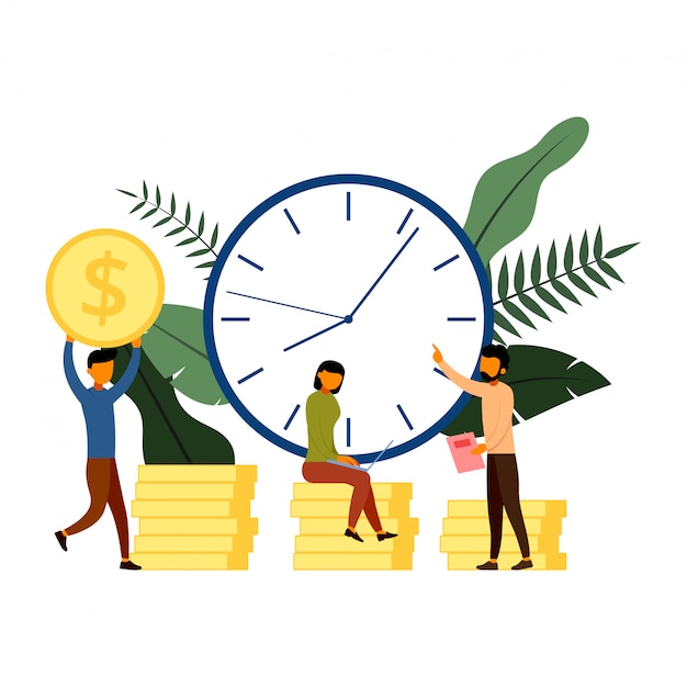 Vector times is geld, business en management concept met karakter illustratie