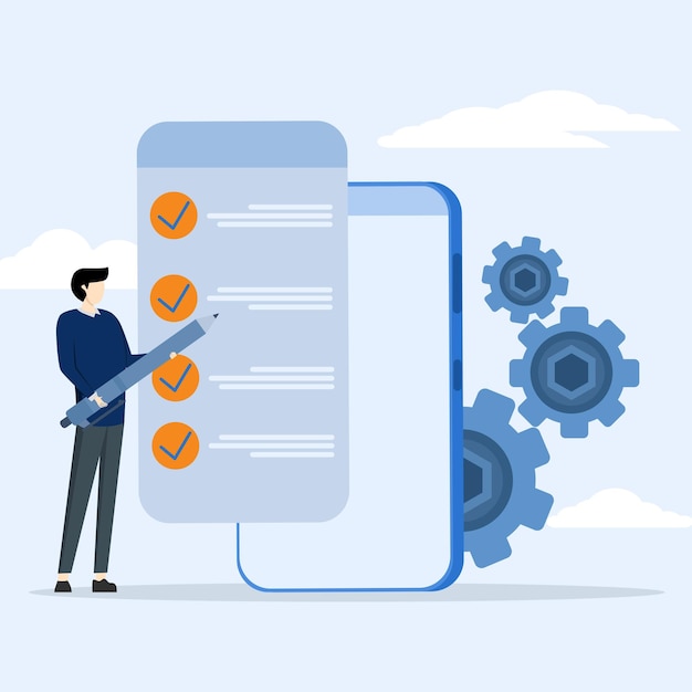 Vector timetable planning illustration concept. character planning work tasks, business and organization