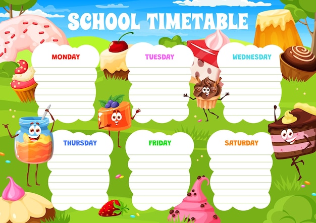 Timetable schedule cartoon funny desserts sweets