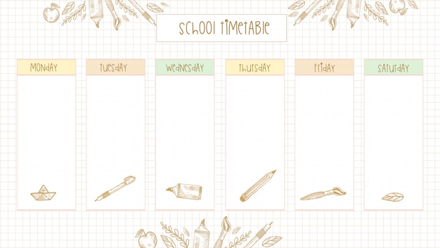 Vector timetable for school and on every day.