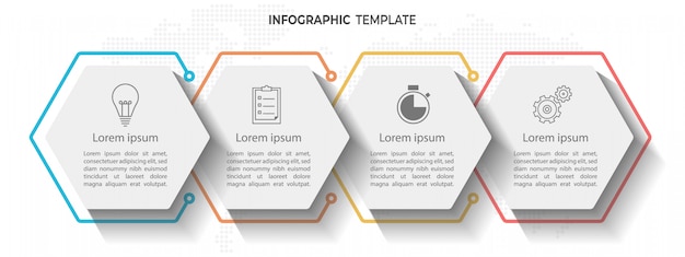 Timline infographic 4 hexagon options.