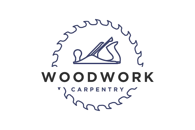 Timmerman houtwerk logo ontwerp hout vliegtuig cirkelzaag vintage hout workshop