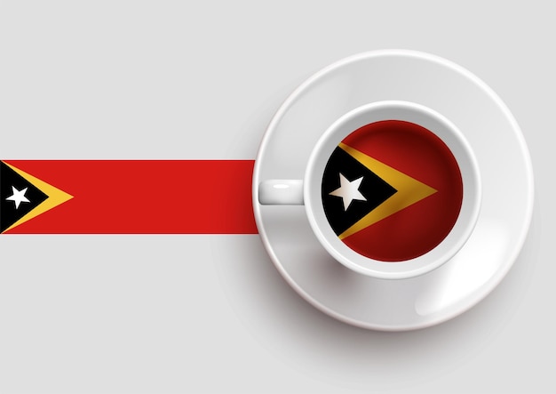 Timorleste vlag met een lekker kopje koffie op bovenaanzicht