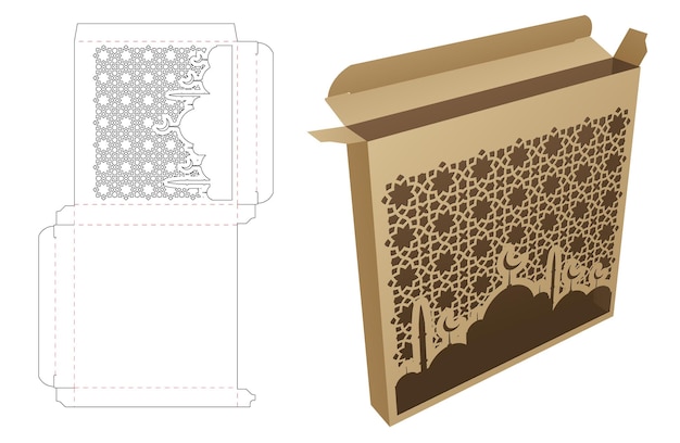 Жестяная коробка с вырубным шаблоном окна с арабским узором и 3d-макетом