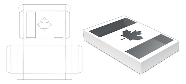 Vector tin box with canada flag window die cut template